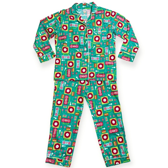 Bed Head Wm’s 100% Cotton Retro Music Print 2 Piece Pajamas Set In Sz L